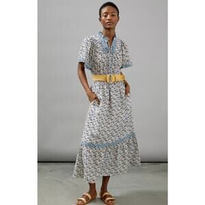 Anthropologie Othilia Titania‎ Flounced Maxi Dress Blue Floral Size Small